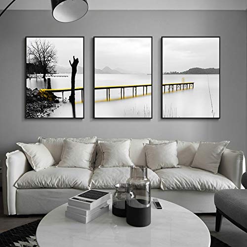Toile paysage noir et blanc triptyque de qualité premium