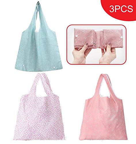 Dproptel Grocery Bags Reusable Foldable 3Pack Shopping Bags Large 50LBS CuteTote Bags Eco-Friendly Nylon Shopping Bags Set for Shopping Travel Organizing (Pure Colour)