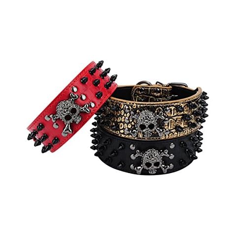 OCSOSO® Metal Punk Style 2" Wide Adjustable Stunning PU Leather Dog Collar with Spikes for Small or Medium Dogs (XS, Golden) Cover