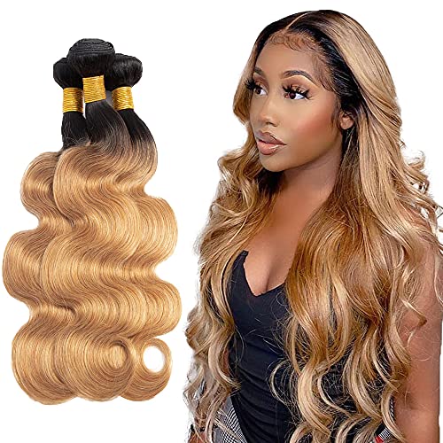 22 24 26 Inch human hair bundles Ombre Blonde Body Wave Human Hair Weaves 3 Bundles 1B/27 Two Tone Black to Honey Blonde Ombre Hair 8A Brazilian Virgin Hair Extensions Dark Roots to Blonde Hair