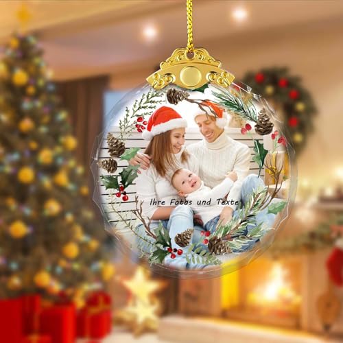 Personalisierte Weihnachtsanhänger aus Glas mit Foto und Text,...