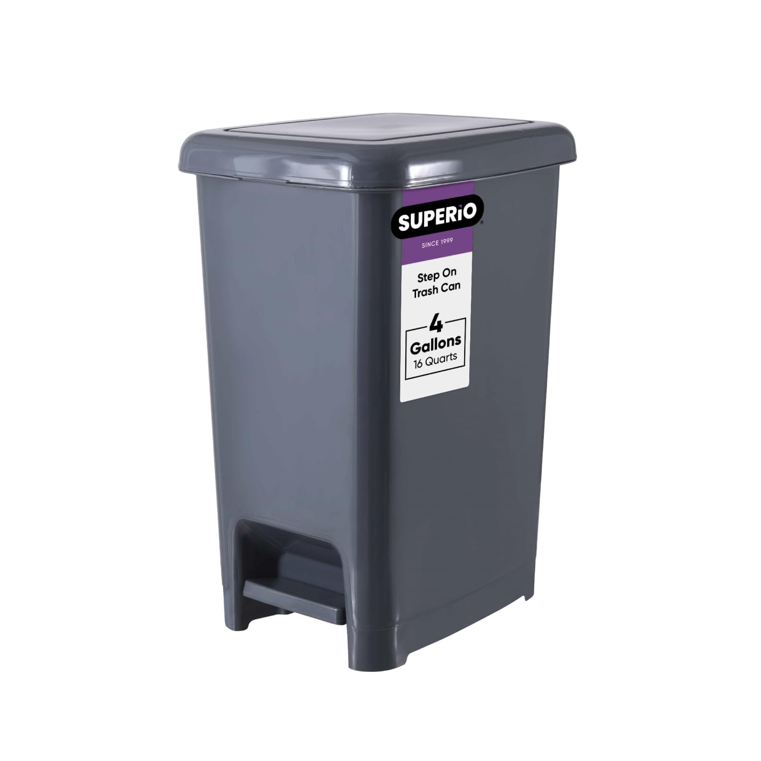 Superio Slim Trash Can with Foot Pedal – 4 Gallon Plastic Step-On Waste bin with Lid, Small Garbage Can for Bathroom, Kitchen, Office, Bedroom, Dorm Room – Onyx Gre : Superio