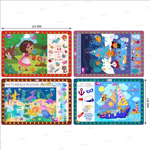 Image of ABYZ Wooden Jigsaw Puzzle - Animals Winter Celebrations, Gardening Time, Dinosaurs Era, Monkeys Sailboat Playset, 63 Pieces - Pack of 4 | Birthday Gift for (3 Plus Years) Age Kids.