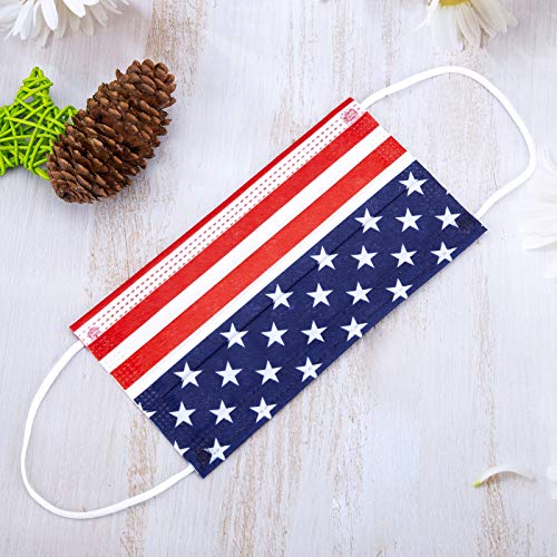 Borje Disposable Face Masks with Designs Patriotic Cute Face Mask 3 Ply USA Flag Print 50 Pcs - Thumbnail 5