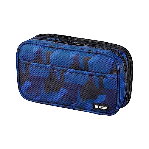Image of LIHIT LAB Large Capacity Double Zipper Pencil Case For School Office College, Big Capacity 6 Compartments Pencil Bag Holder Adults Teen Boys Girls, Travel Cosmetics Storage, Navy Camo (A7555-132)