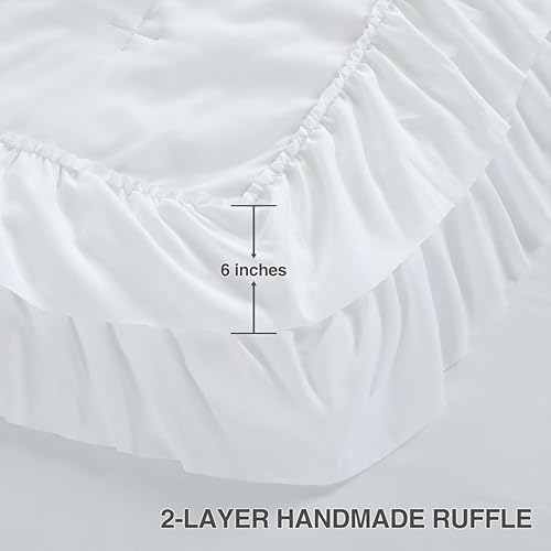 Miniatura 5 de Holawakaka Juego de edredón con volantes blancos tamaño Queen, juego de ropa de cama ligero con volantes de granja, vintage, ultra suave, esponjoso,