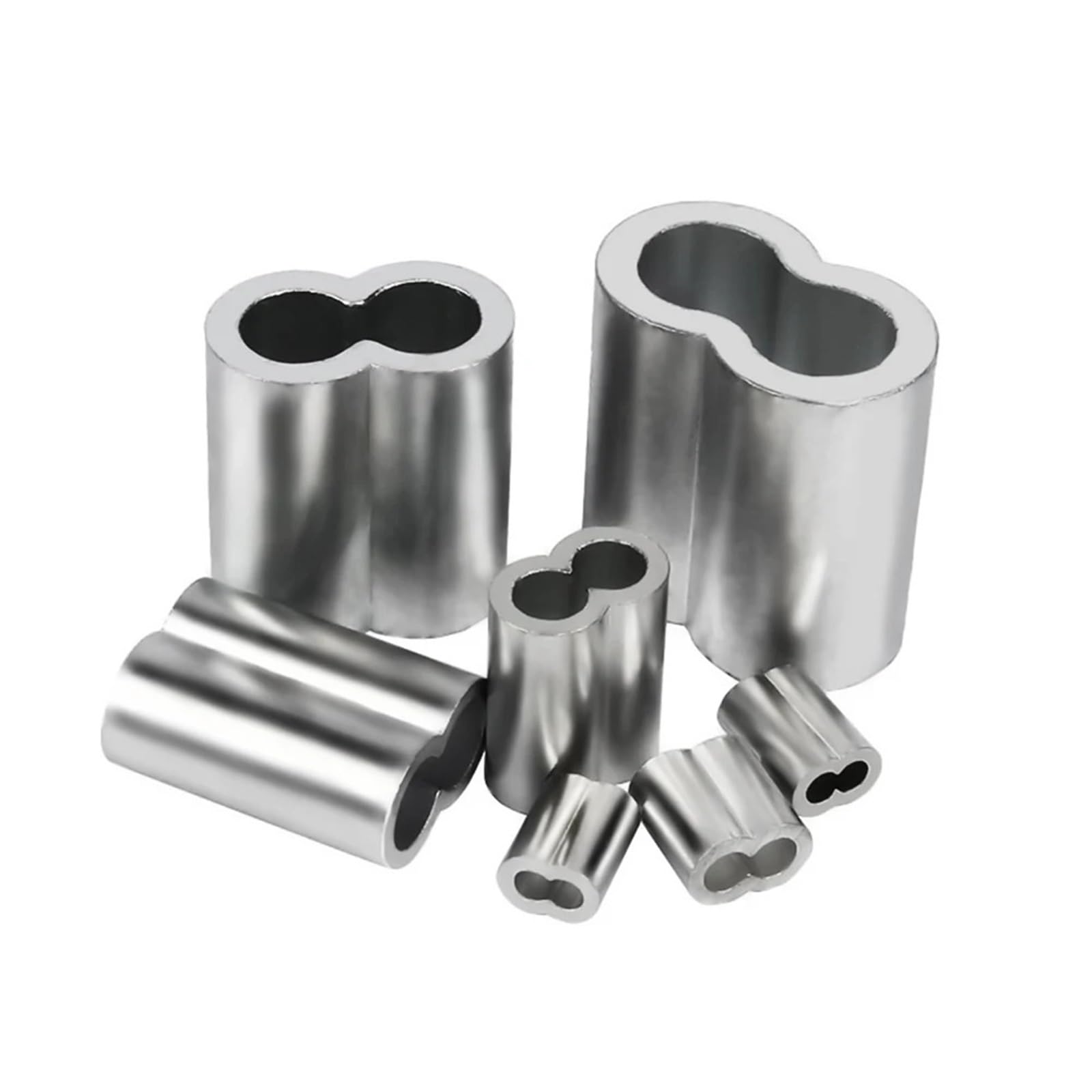 Manicotto ad anello a crimpare in alluminio, Anelli a crimpare con manicotto in alluminio a doppio foro a 8 forme for fune metallica in acciaio da 1-6 mm Confezione 20-100 pezzi(M6X100pcs)