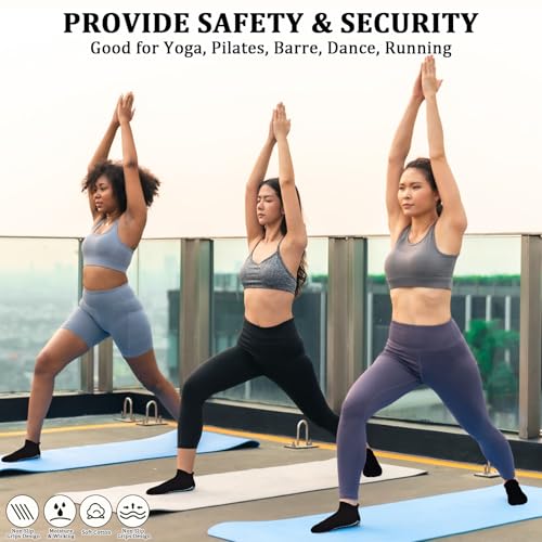 Image of SkiBeaut Grips Non Slip Socks for Women, 4 Pairs Yoga Pilates Anti Skid Woman Hospital Gripper Socks (5-12)