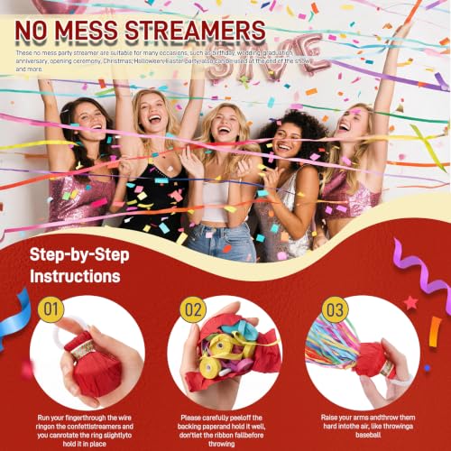 Image of 12Pack Hand throw Streamer Poppers 6 Color Mix No Mess Confetti Poppers，Party Poppers No Mess Streamers Easy to Clean Ideal for Celebrations Birthday and Festival