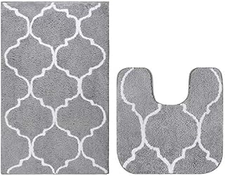 Homcomodar 2 Piece Bath Rugs Set Microfiber Washable Bath Mats with Contour Toilet Rug U-shaped for Bathroom(Grey)