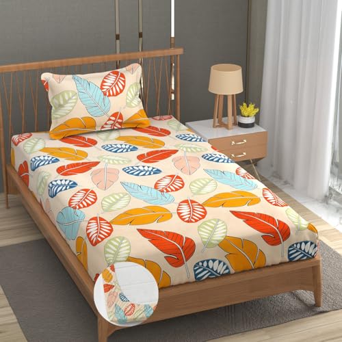 Image of Premium Heavy Cotton Elastic Fitted Bedsheets with 1 King Size Pillow Covers | Single Bed with All Around Elastic 350 TC | 36 x 78 x 6 Inch Single Size Fitted | :- Colorfull Cordate