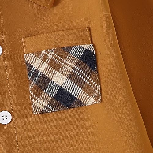 Image of Boy Clothes Fall Winter Outfits Long Sleeve Plaid Patchwork Button Down Shirt + Casual Pocket Sweatpants 5-14 Years