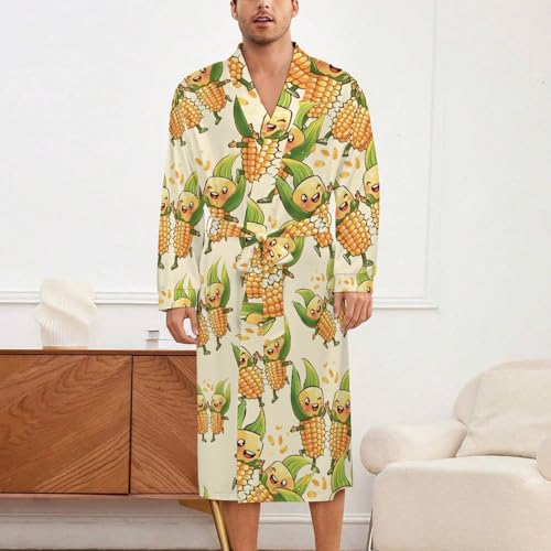 Cute Corn Cobs Dancing Soft Robe Long Sleeve Bathrobes V Neck Sleepwear Spa Robes with Belt Men Woman2
