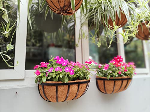 Maxona Wall Planters - 16 Inch, 2 Pack Wall Hanging Planter For Outdoor Plants, Deck Railing Planter Boxes, Metal Window Flower Box With Coco Liners Horse Troughs Fence Balcony Garden Herb Pot Porch #TOP6