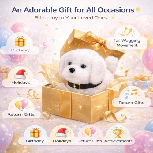 Image of Livello Hopping Walking Talking Sound Dog with Moving Tail, Head Shake & Realistic Actions Soft Plush Interactive Animal Toy, Fun Gift & Childhood Companion White Pack of-2