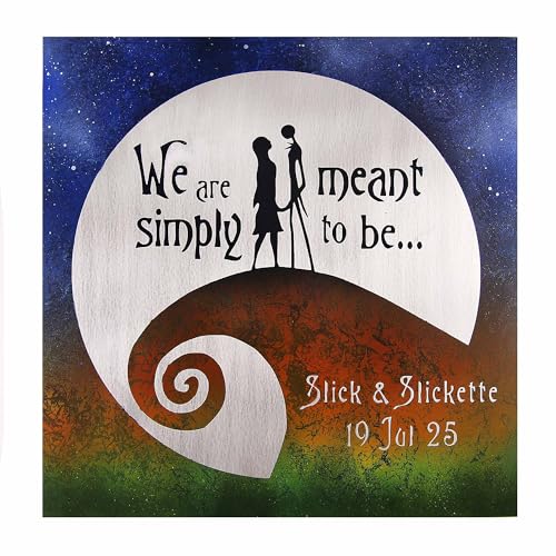 Nightmare Before Christmas Personalized Wedding Gift. Hand Engraved and Painted. Anniversary Valentine's Jack and Sally Wall Art on Real Brass or Copper. Metal Sign. Handmade