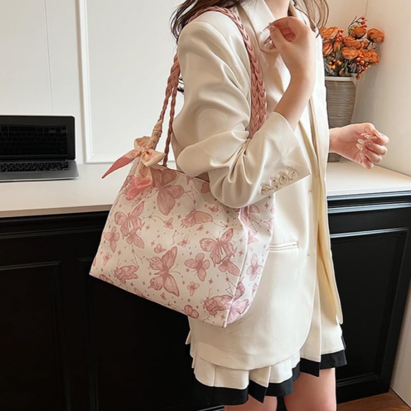 Bolso tote para mujer de lona con estampado de mariposas, bolso de hombro grande y ligero para uso diario miniatura 3