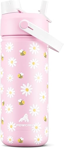 Miniatura 35 de POWCAN - Botella de agua con aislamiento de 18 onzas, con tapa de boquilla y pajilla 2 en 1, fría 24 horas, a prueba de fugas, apta para portavasos