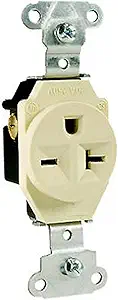 Legrand Pass & Seymour 5851ICC8 20 Amp 250V Specification Grade Single Receptacle Outlet, NEMA 6-20R, Side Wire, Ivory (1 Count)