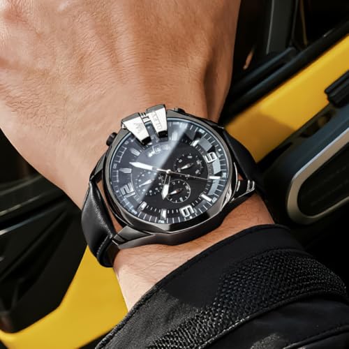 Image of OLEVS Men Watch Big Face Chronograph Waterproof Leather Strap Fashion Watch