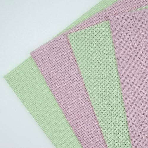 Image of KCS 4 /6 pc of 12 inch x 18 inch(30cmx45cm) 18CT Counted Cotton Aida Cloth Cross Stitch Fabric (4 pc, Pink+Light Green)