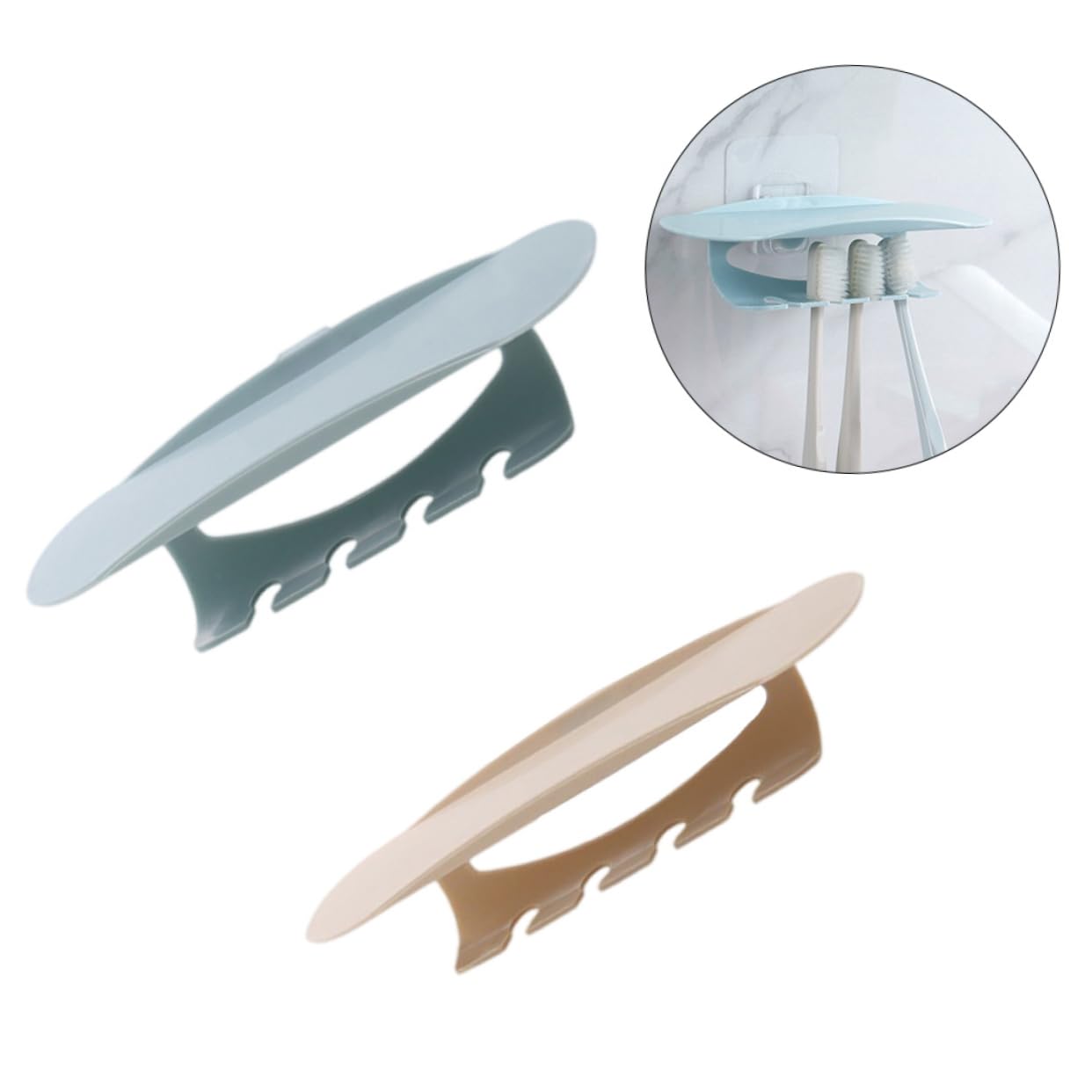 Alipis 6pezzi Portaspazzolino Da Parete Con Supporto Per Dentifricio Design Adesivo Senza Forature Organizzatore Per Bagno Blu e Beige Facile Installazione e Risparmio Di Spazio