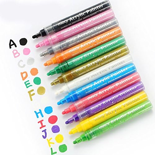 Acrylic Paint Marker Pens, 12 Colours 5mm and 3mm Reversible tip, for Glass, Canvas Painting, Rock, Fabric, Ceramic, Wood, Metal Arts and Crafts by Symodo