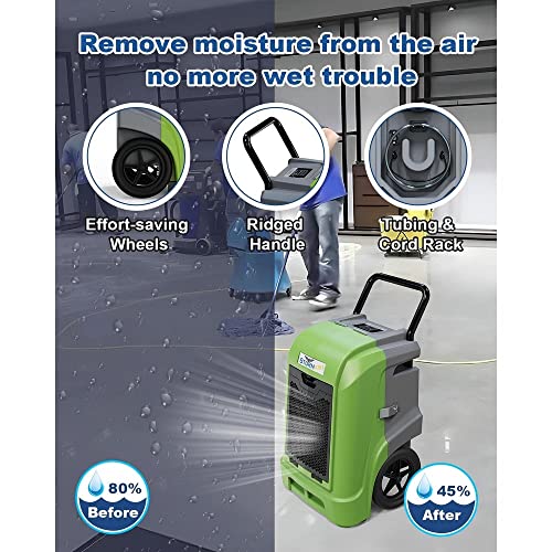 Image of ALORAIR Smart WiFi Commercial Dehumidifier with Pump, 190 PPD AHAM, Compact, Portable, Auto Shut Off Industrial Dehumidifiers for Homes and Job Sites, Green