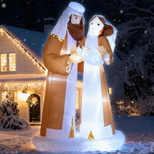 TRMESIA 8 Feet Jesus Birth Decoration Indoor Outdoor Inflatable Nativity Scene with LED Lights Christmas Garden Lawn Decoration Blow up Xmas Decor Holiday Celebrations and Parties