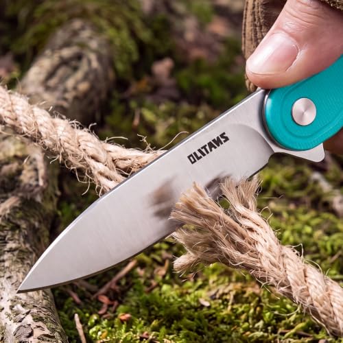 Image of OLITANS G040 Pocket Knife, 2.75'' D2 Steel Blade G10 handle, Small EDC Knife with Pocket Clip for Men Women, 2.1oz (Cyan)
