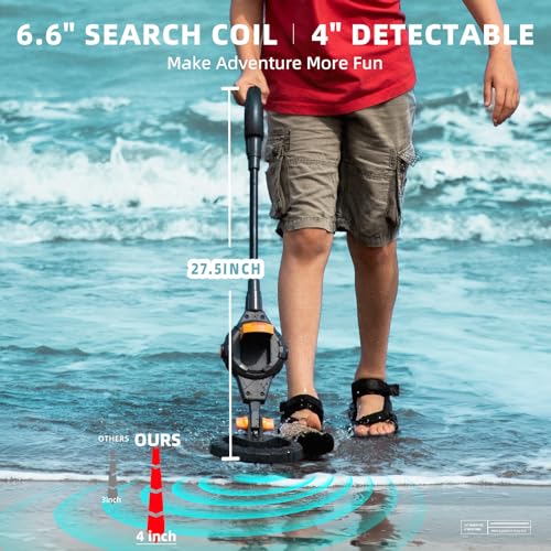 Image of PANCKY Metal Detector for Kids, IP68 Waterproof 3-10 Year Kids Metal Detector Kit with LCD Display, Automatic Sensitivity Adjustment, 6.6 inch Search Coil, 1.65lb Lightweight, Gift for Boys & Girls, Black