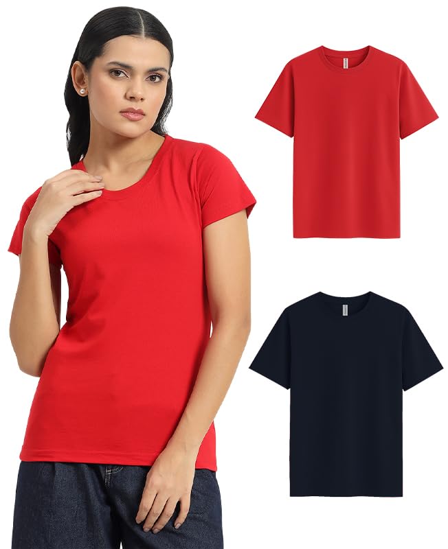 Image of Sleepynuts Women's Plain Round Neck Regular Fit Half Sleeve Cotton T Shirt