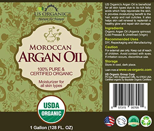 Us Organic Moroccan Argan Oil, Usda Certified Organic,100% Pure & Natural, Cold Pressed Virgin, Unrefined, Origin_Morocco, Size For Diy And Small Manufacturers (128 Oz (1 Gallon)) #TOP1