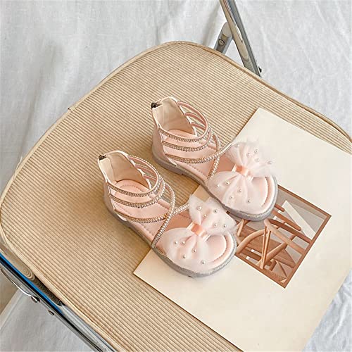 Kids Baby Girls Sandals Fashion Rhinestone Bow Roman Sandals Dress Princess Shoes Little Pink Ballet Shoes Girls (Pink, 9 Toddler)2