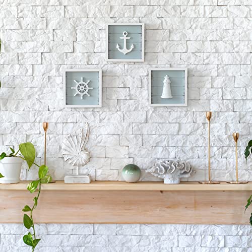 TideAndTales 3D Nautical Wall Decor (7"x7"), Coastal Theme Home Decorations with Anchor, Lighthouse and Ship Wheel, Rustic Ocean Inspired Bathroom Decor - Nautical Gifts - Framed Set of 3 - Image 7