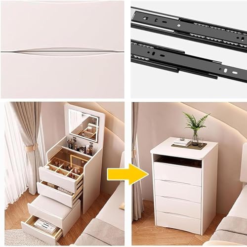 Mesa de maquillaje LED con cajones y taburete para dormitorio 4