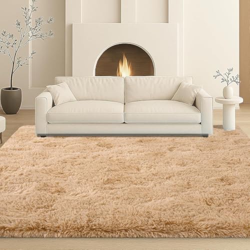 Image of Upgrade Rugs Medium Size 4x6 Feet Rectangular Kaleen Bedroom Indoor Floor Carpets Anti Skid Handwoven Solid Plain Shaggy Rugs High Pile, Floor Carpets for Home Color Skin Beige 1