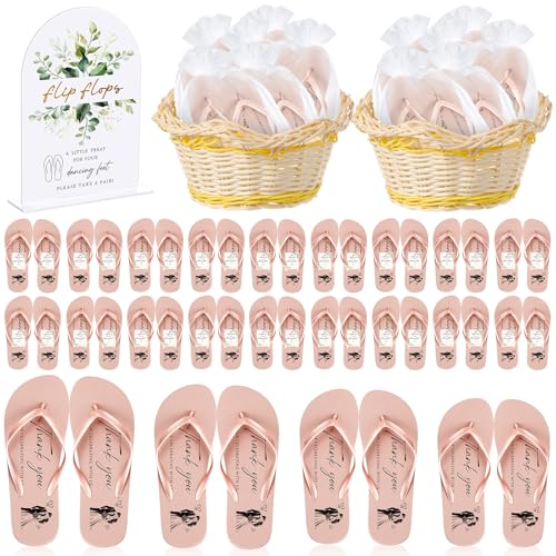 Image of 24 Pairs Bulk Flip Flops for Wedding Guests | Reception Sandals, Wedding Party Favors with Sign, Size Cards, Bagged, Dance Floor Slippers