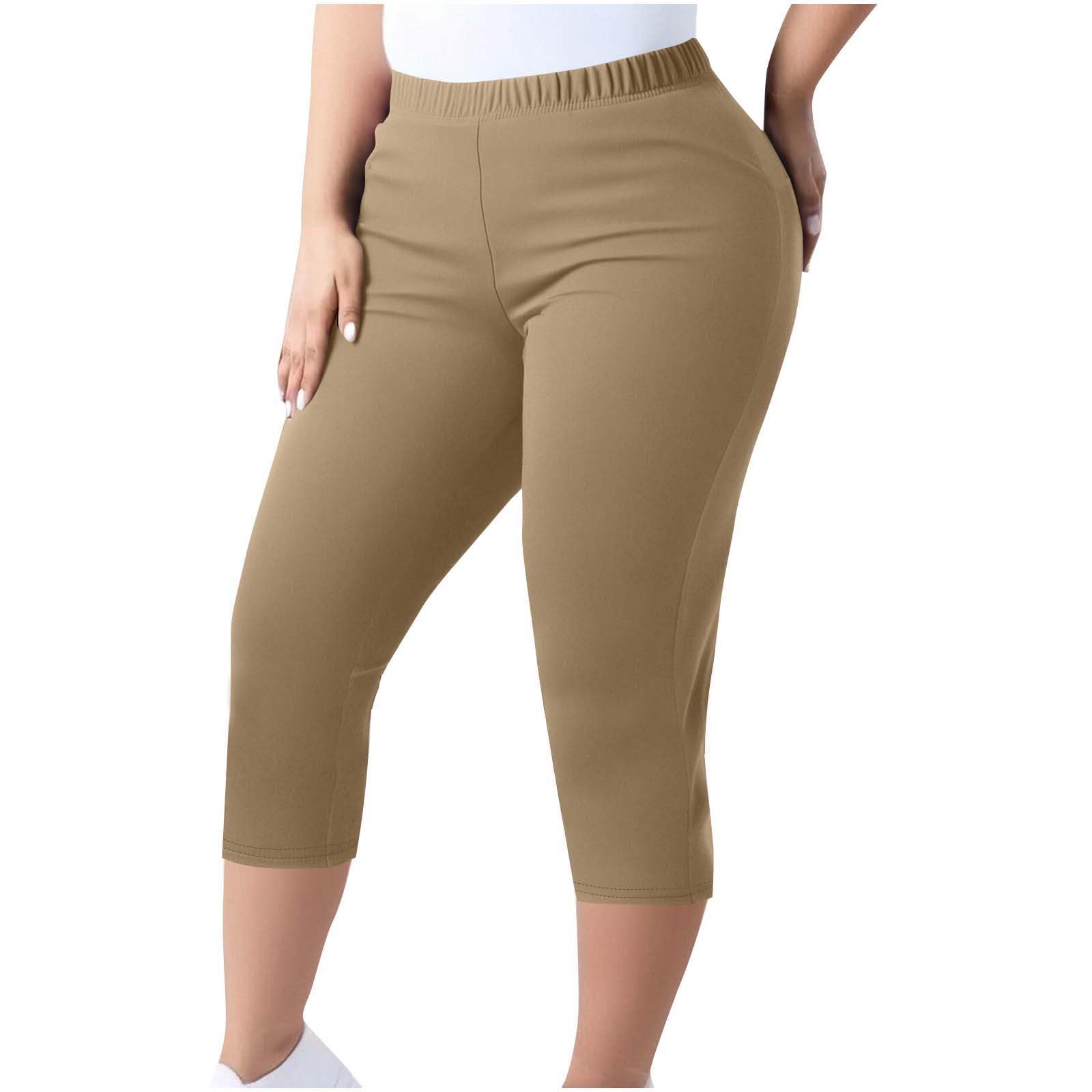 TANGNADE Women Capri Pants Plus Size Stretch Knee Length Leggings Elastic Waist Casual Summer Ladies Pull On Capris