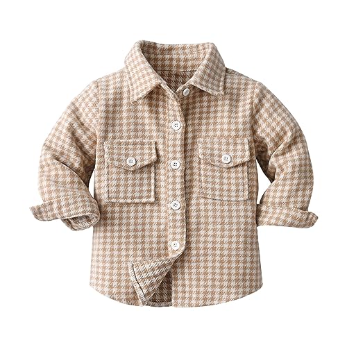 Baby Boys Girls Plaid Flannel Shirt Classic Vintage Houndstooth Long Sleeve Jacket Kids Casual Comfy Cute Button Down Shirts