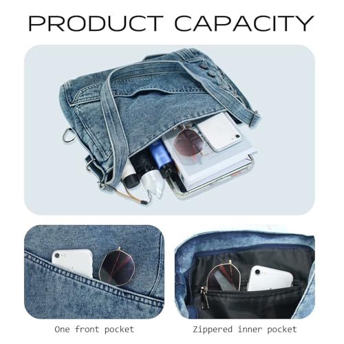 Bolso denim hombro para mujer con correa ajustable miniatura 4