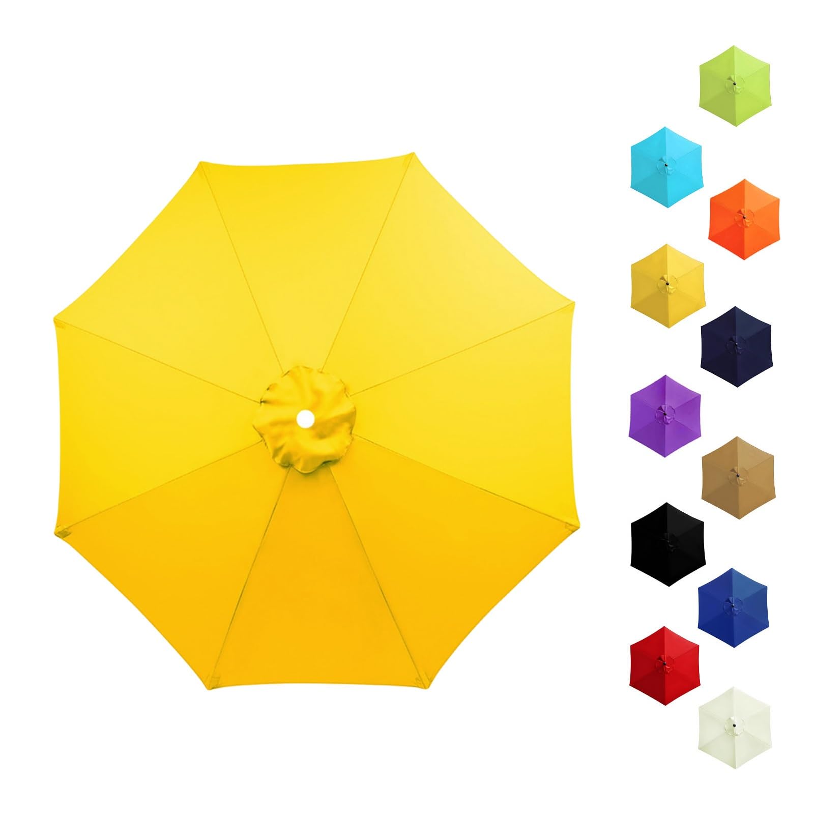 Garden Replacement Parasol Canopy 6/8 Ribs, 2.0m 2.15m 2.30m 2.5m 2.7m 3.0m 3.5m Anti-UV Patio Umbrella Replacement Canvas, Waterproof Parasol Fabric Cover for Market(Yellow,4.0m/8 Arms)