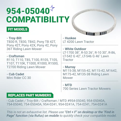 Image of BlueStars 954-05040 Upper Drive Belt | Aramid Cord | 5 /8 inch x 35-1 /4 inch | Replaces 754-05040 954-0241 954-0241A 754-0241 754-0241A Fits MTD Troy-Bilt Craftsman Cub Cadet Lawn Tractor & Riding Mower
