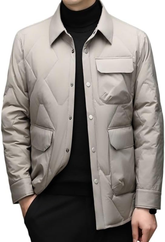 Mens Turn-Down Collar Single Breasted Down Jacket Winter Casual Comfortable Simple Puffer Jackets Coat