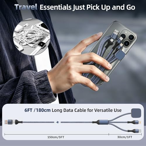 Image of Cruise Essentials 2026, 3 in 2 Multi Charging Cable for iPhone Watch Charger /iPhone 17 /IP, iWatch Charger, Travel Camping Essentials Compatible with iWatch 11-2 /Ultra /iPhone 17-8,Car (6FT, Gray)