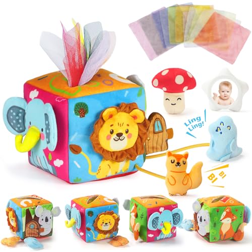 URMYWO Baby Spielzeug 6 12 Monate Tissue Box Toy- Montessori motorik Sensorik Spielzeug mit Spiegel, Bauchlage Kontrastreiche Spielzeug für Babys Geschenk