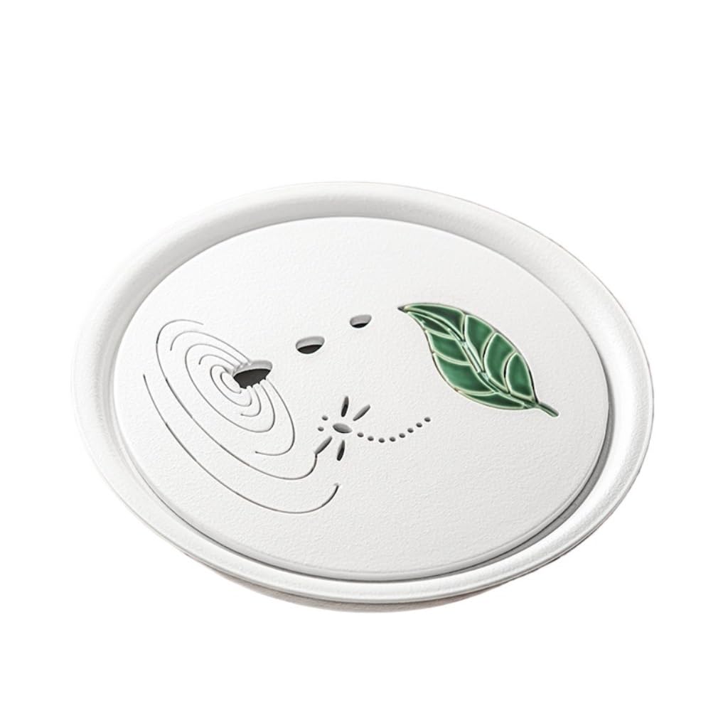 Plateau à thé en céramique rond blanc TUSUOD pour infusion à sec