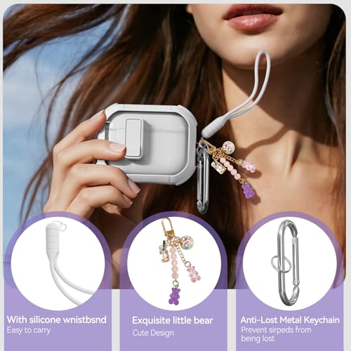 Image of for AirPods Pro 3 Case Clear with Safety Lock, Anti-Yellowing Case with Cleaner & Keychain Compatible with Apple AirPods Pro 3rd Generation 2025 for Women Girly, Shock Protection,White