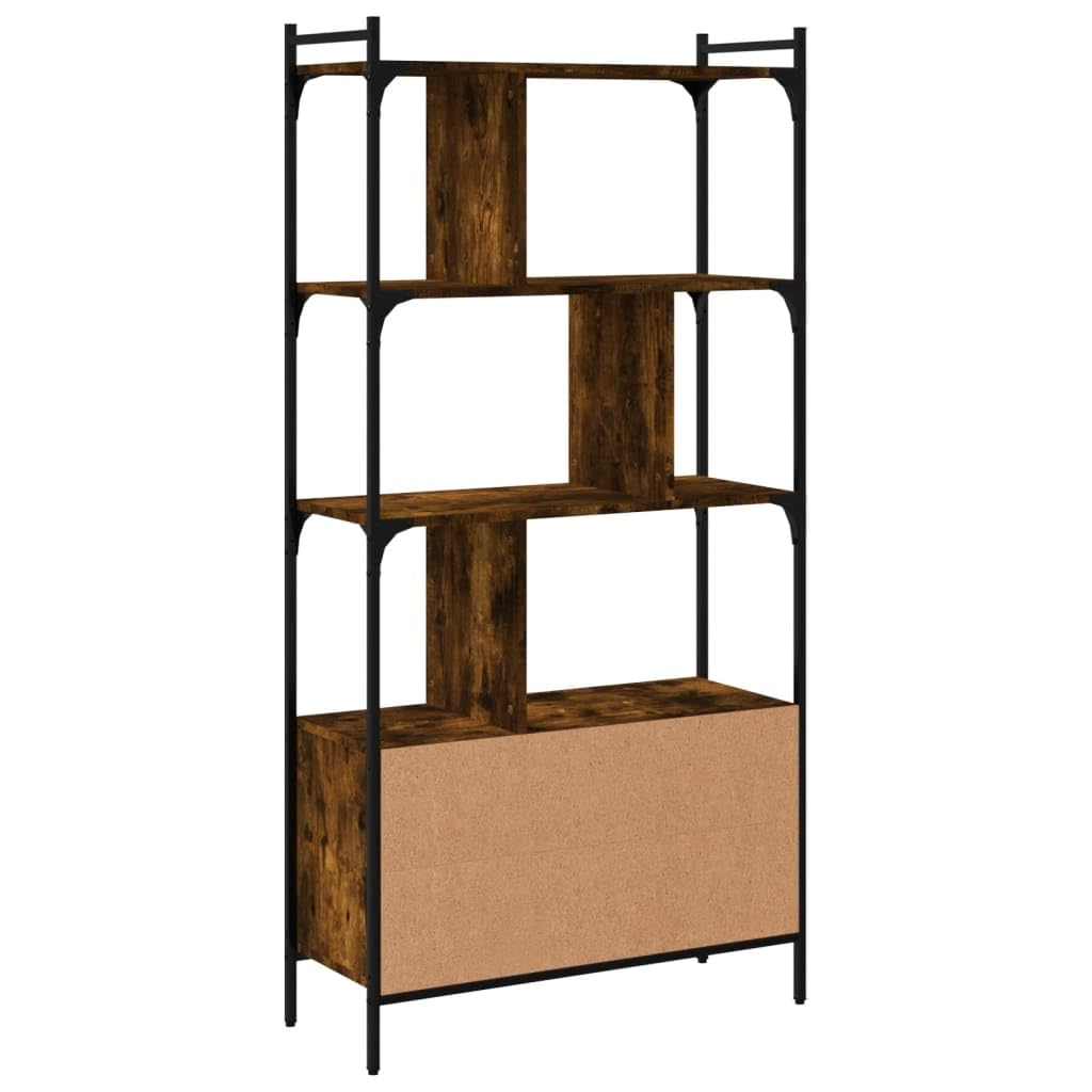 Homgoday Librería con puertas de roble ahumado, 76,5 x 30 x 154,5 cm, madera contrachapada, armario librería vitrina, librería vertical para ahorrar espacio, librería de suelo, para salón o estudio