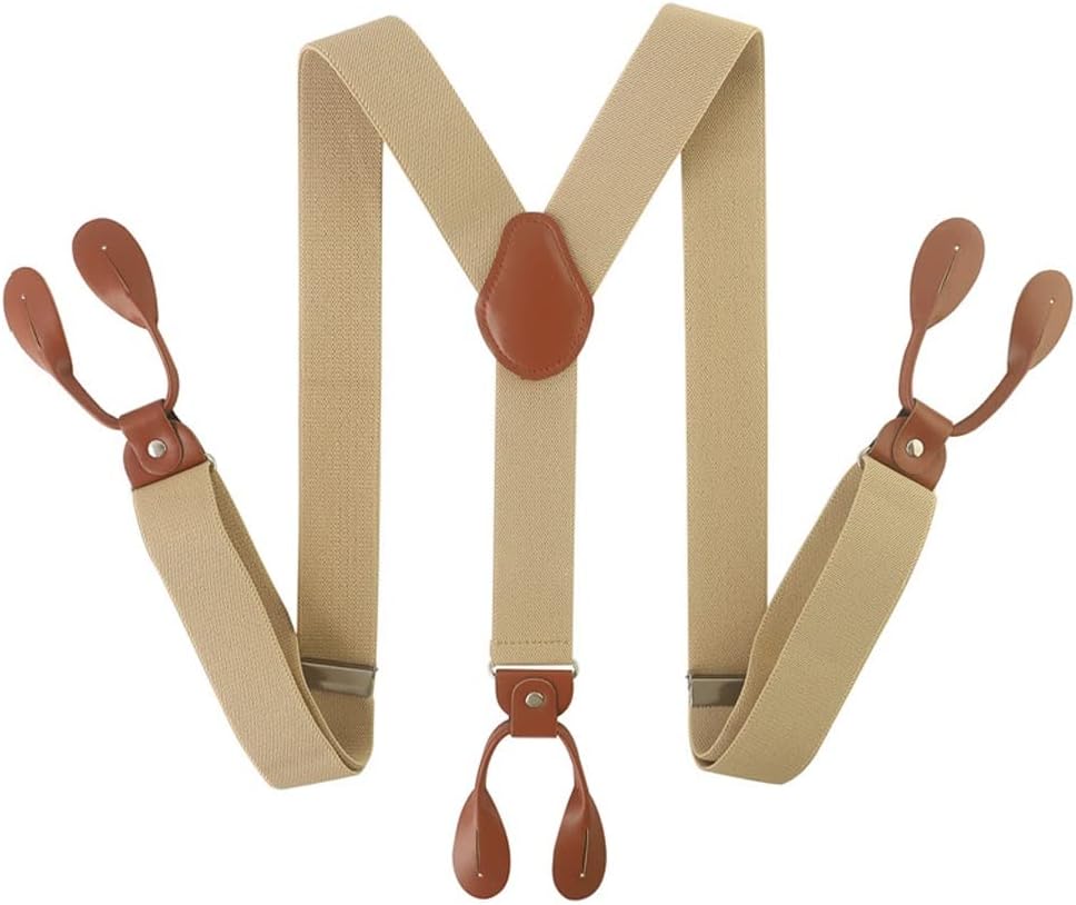 Men Suspenders Pant Braces Suspenders for Men PU Synthetic Leather Trimmed Button Y Back